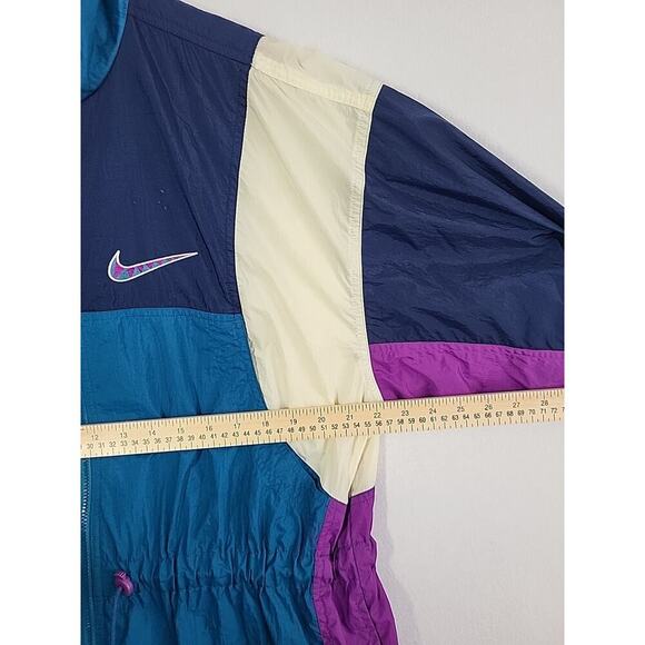 90s Nike Windbreaker Jacket M (10-12) Teal Purple Colorblock BIG Swoosh Track - Picture 5 of 15
